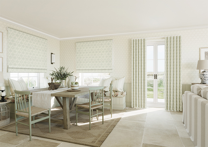 Trellis Prints, Vine and Bloom Bud Green - Roman Blind - Image 6